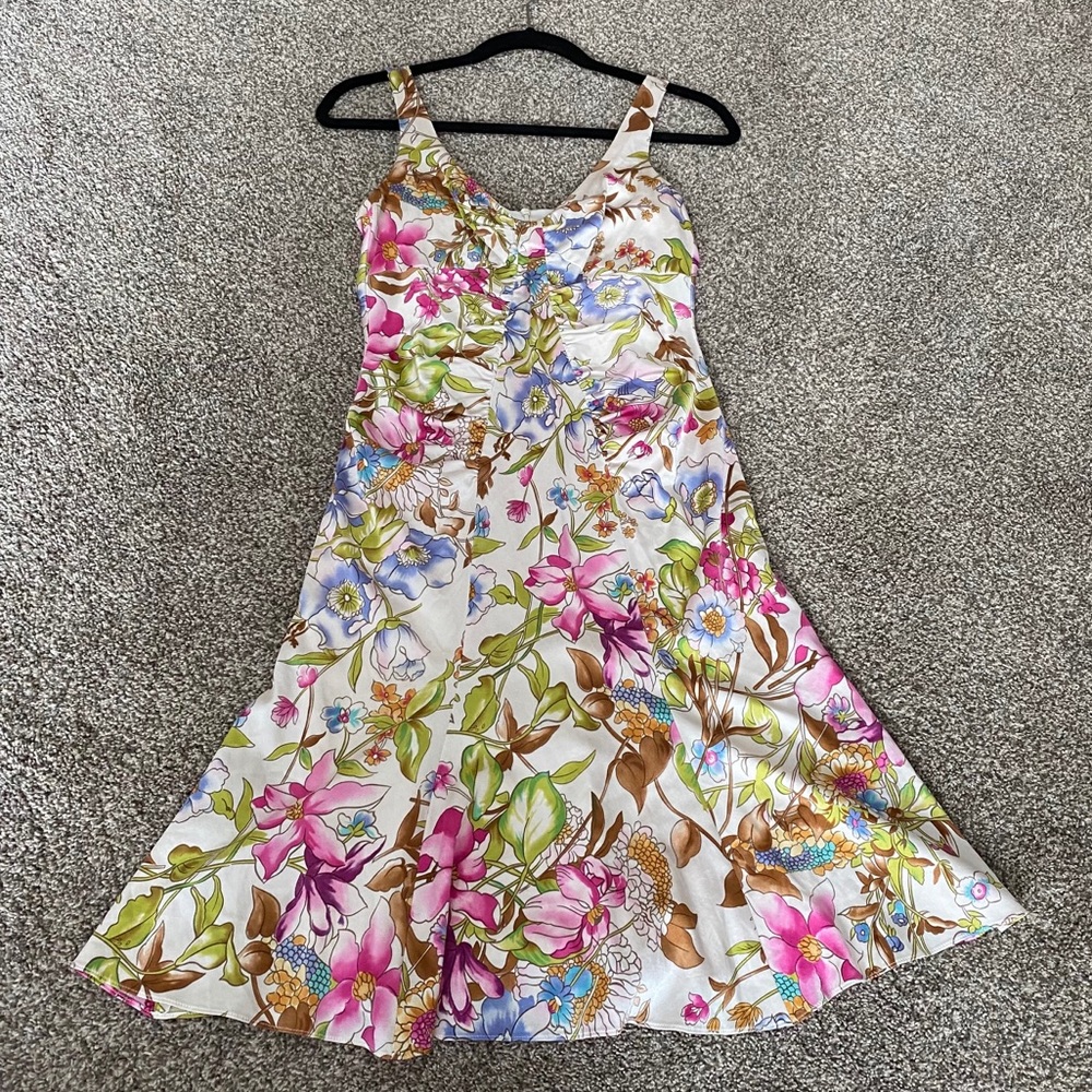 Vintage 90s Floral Satin Fit & Flare Slip Dress